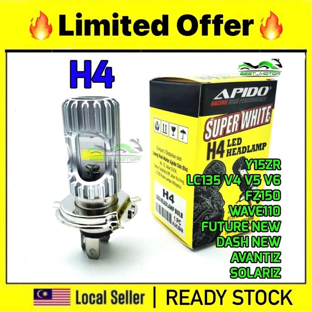 [ APIDO ] SUPER WHITE H4 LED BULB LC135 SRL115 FI Y15ZR FUTURE DREAM110 TZM CT100 CT110 DASH 2 WAVE 