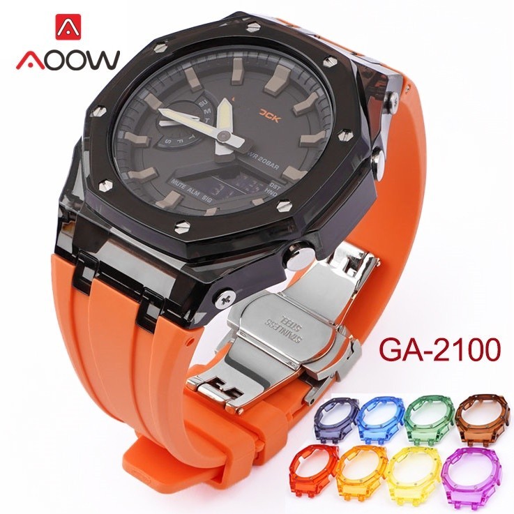 สายนาฬิกาข้อมือยาง แบบใส แต่งหัวเข็มขัดผีเสื้อ สําหรับ Casio G-SHOCK GA-2100 GA 2110