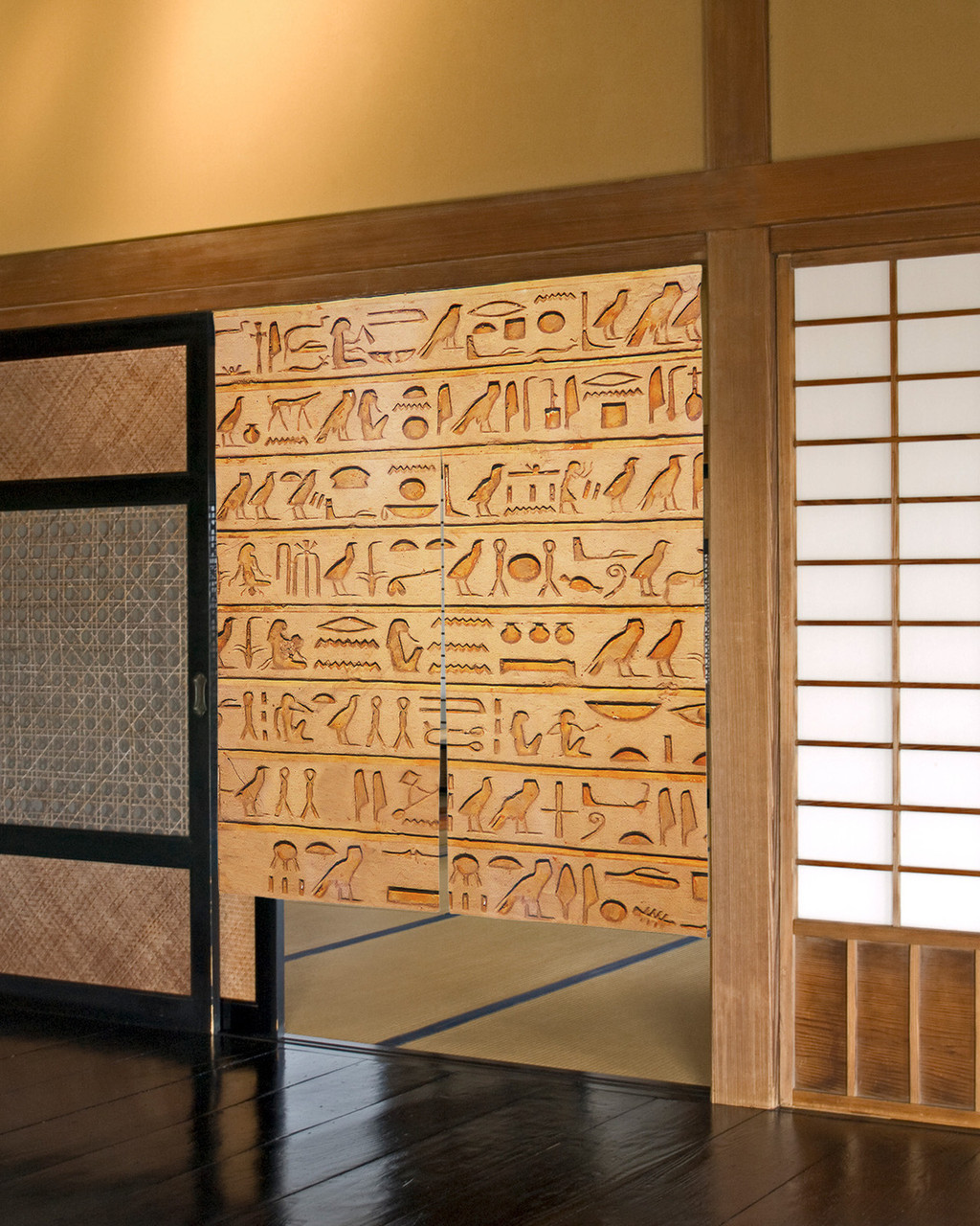 สัญลักษณ์อียิปต์ ม่านประตู อียิปต์ Hieroglyphs ม่านแขวนประตู ฉากกั้นห้องครัว สําหรับร้านอาหาร