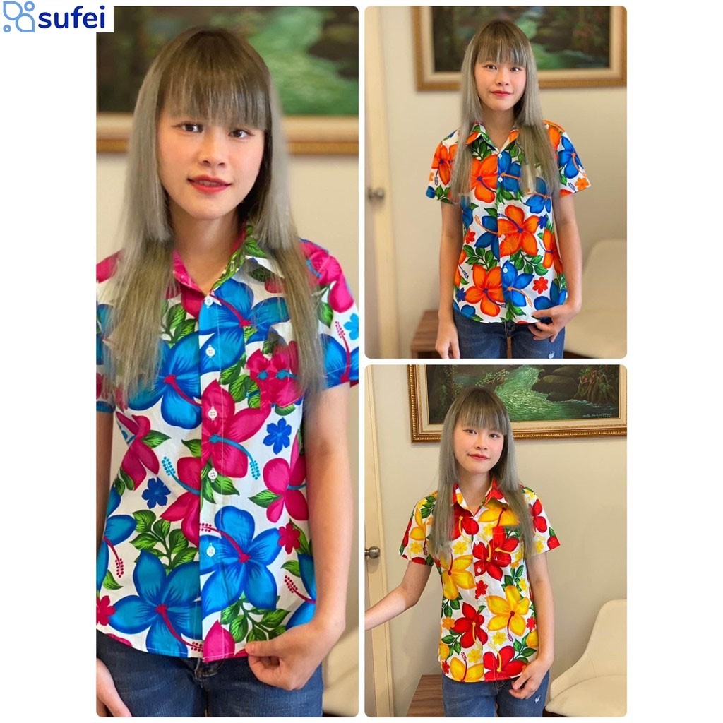 Sufei- 💦#เสื้อลายดอก เสื้อสงกรานต์ผู้หญิง32ผ้าเนื้อดีเสื้อเอวเว้าเข้ารูป