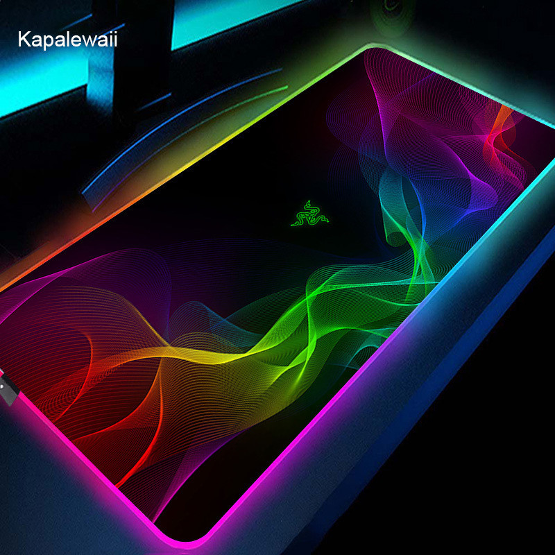 อะนิเมะ RAZER แผ่นรองเมาส์ RGB ขนาดใหญ่สําหรับเล่นเกม XXL Mousepad LED Mousepad Gamer เมาส์พรม 90x40 แผ่นรองเมาส์ PC โต๊ะ Pad Mat พร้อม