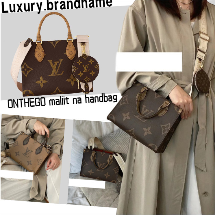♞หลุยส์วิตตอง Louis Vuitton/กระเป๋าใบเล็ก ONTHEGO/ กระเป๋าสุภาพสตรี/กระเป๋าสะพายข้าง