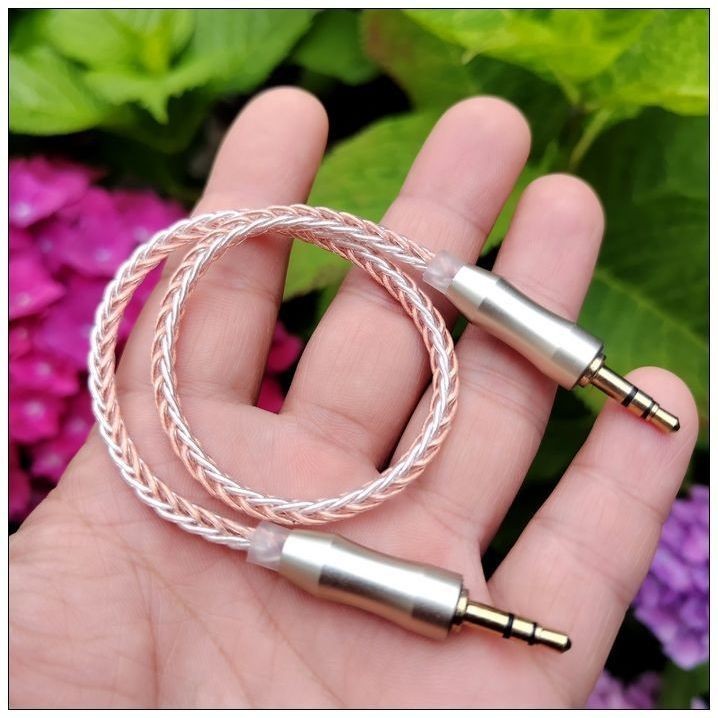 ♞,♘,♙Fever 3.5 มม.ชาย-ชายชุบเงิน aux คู่สายบันทึกเชื่อมต่อเครื่องเสียงรถยนต์ silver-plated สั้น