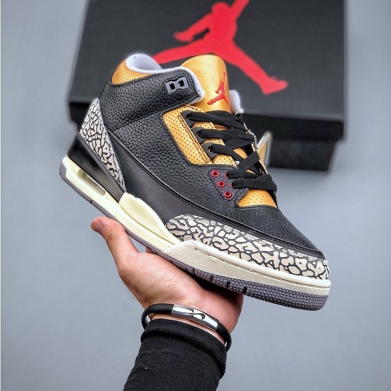 Nike Air Jordan 3 Retro High cut Actual Combat Basketball Shoes Sneakers For Men Women Black Gold