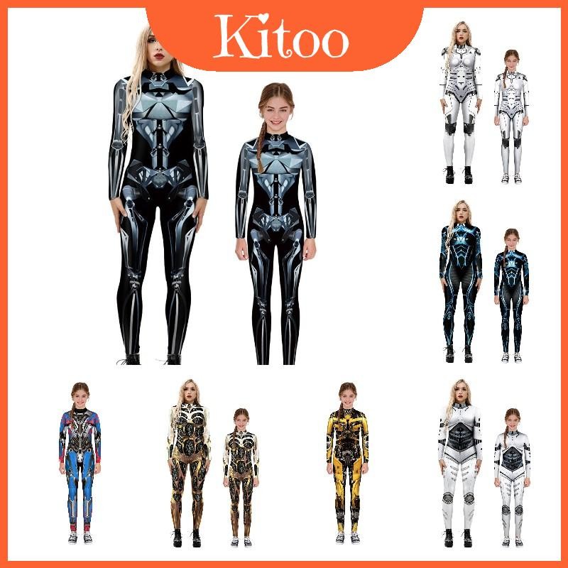 Print Armor Halloween Cosplay Slim Fit Jumpsuit บอดี้สูทผ้านุ่มพร้อม