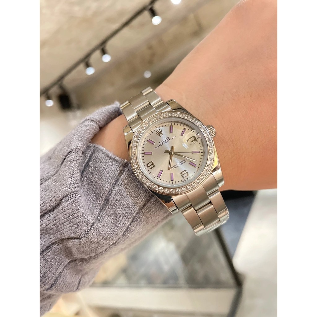 [คุณภาพสูงสุด] R0 LOG Series CLASSIC Watch CLASSIC LOG นาฬิกาข้อมือผู้หญิงระดับสีม่วงวงแหวนเจาะสายเ