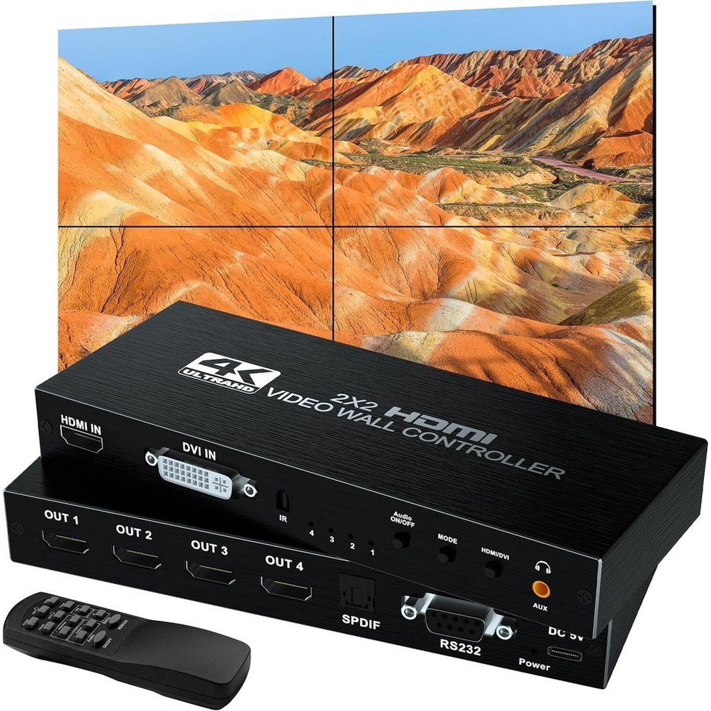 Video Wall Controller 2x2 4K HDMI TV Wall Processor 1x2 1x3 1x4 สําหรับ 9 หน้าจอ Splicing จอแสดงผล S