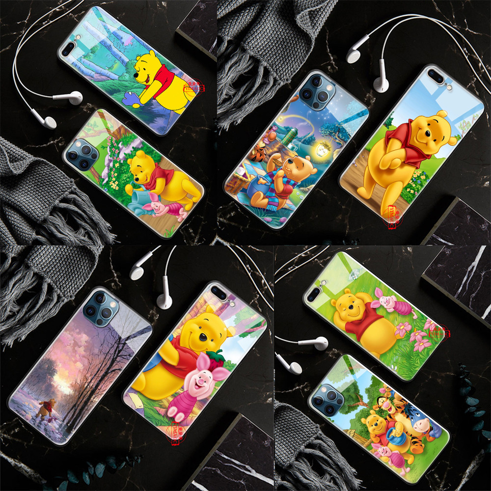 เคสโทรศัพท์มือถือกระจกนิรภัย ลายการ์ตูนหมีพูห์ L29 สําหรับ iPhone SE 12 Pro Max 13 Mini