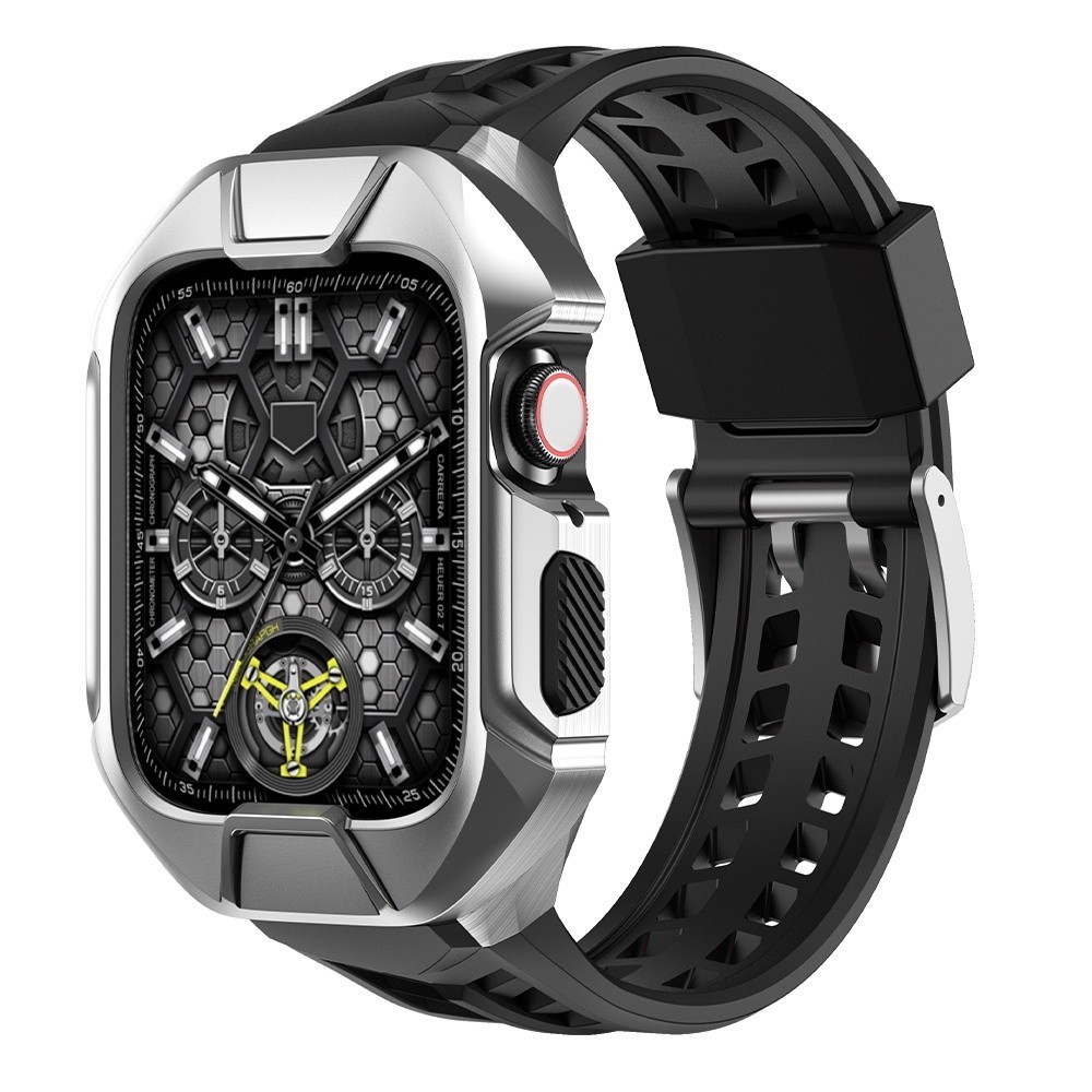 สายนาฬิกาข้อมือโลหะ และสายยาง หรูหรา สําหรับ Apple Watch Series 8 7 45 มม. IWatch SE 6 5 4 44 มม.