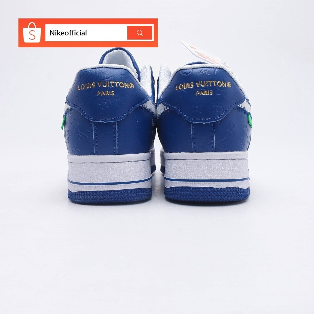 ♞,♘100% Original Louis Vuitton x Nike Air Force 1 Low Blue Casual ผ้าใบสำหรับสตรีและผู้ชาย รองเท้า