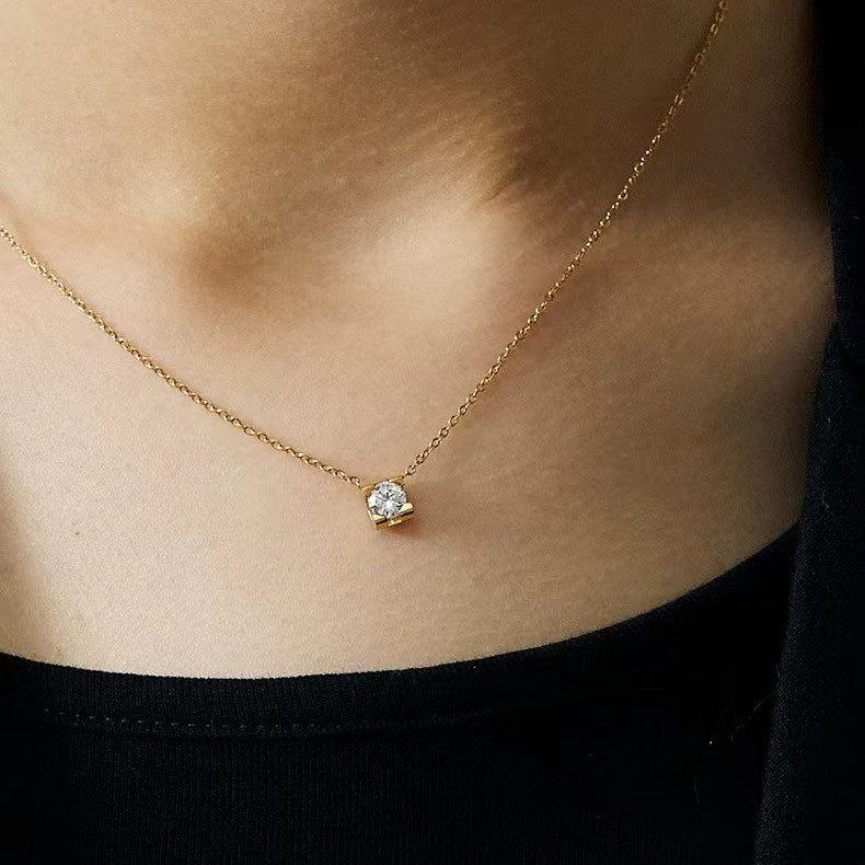 สแตนเลส Minimalist สร้อยคอเพชรเดี่ยวสําหรับผู้หญิง Non Tarnish 18K Gold Plated คุณภาพสูง Minimalist แฟชั่นเครื่องประดับ - รูปที่ 2