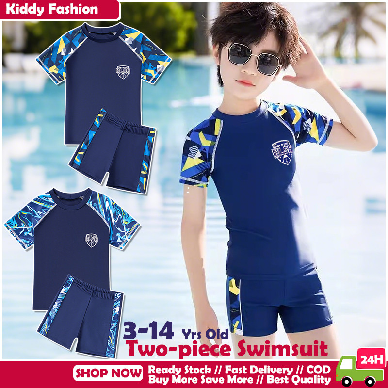 [BANGKOK SHIPPING] ชุดว่ายน้ําทูพีชสําหรับเด็กผู้ชาย 3-14 Yrs ชุดว่ายน้ําแขนสั้นน้ําหนักเบาเก่าสําหรับเด็ก