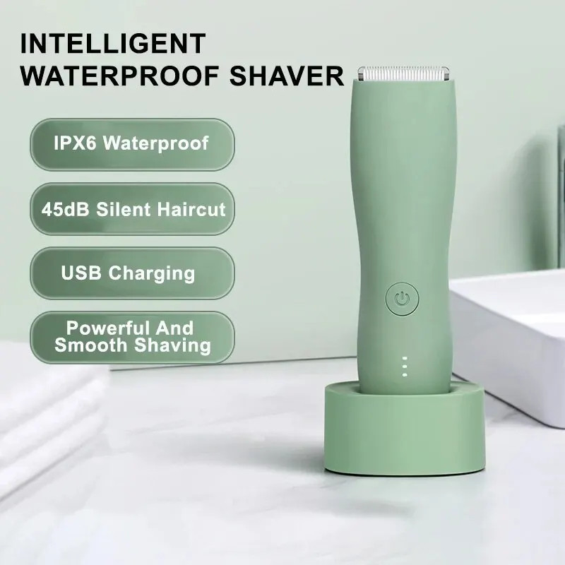 hot🔥การประกันคุณภาพ🔥 import Body Hair Trimmer For Men Balls Waterproof Green Electric Shaver Trim