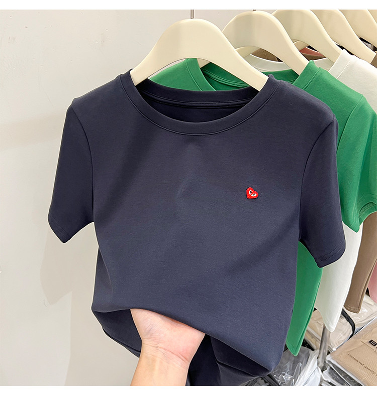 เสื้อยืดแขนสั้น ปักลายหัวใจ ทรงหลวม เข้ากับทุกการแต่งกาย 71467
