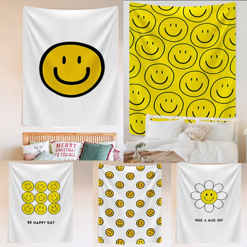 ผ้าติดผนัง เซทหน้ายิ้ม เซทSmile สีเหลือง น่ารัก สดใส ผ้าขอบตรง  ผ้าตกแต่งห้อง​​