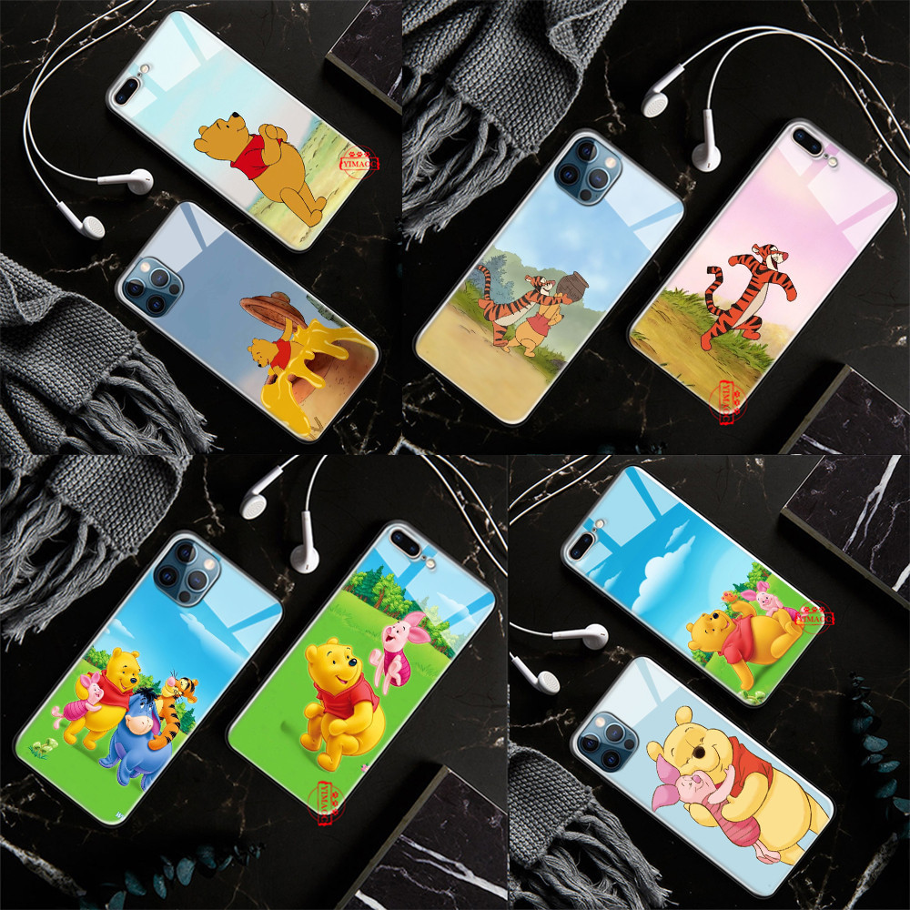 เคสโทรศัพท์มือถือกระจกนิรภัย ลายหมีพูห์ L28 สําหรับ iPhone SE 12 Pro Max 13 Mini