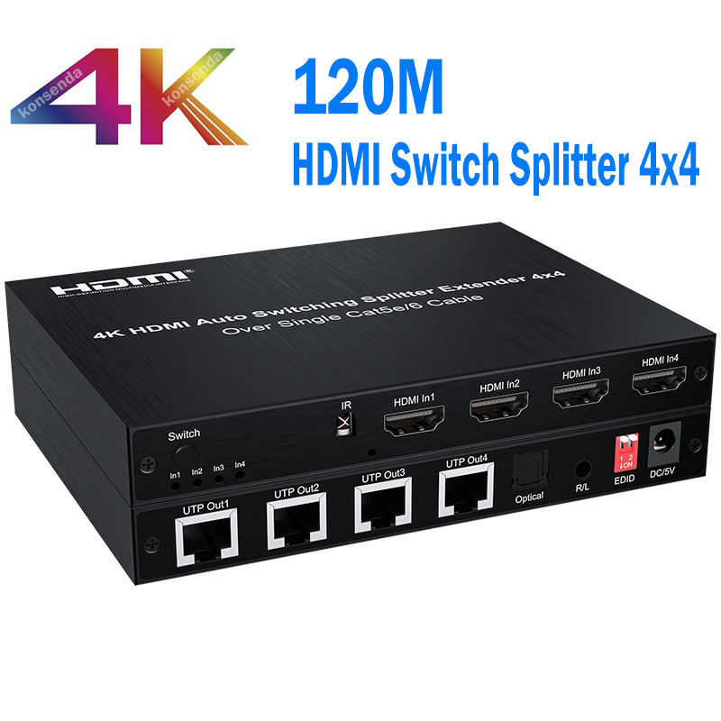 4K 4x4 HDMI Switch Splitter Extender 4 in 4 out over Cat5e/6 ถึง 60M 120M HDMI Switch Extender พร้อม