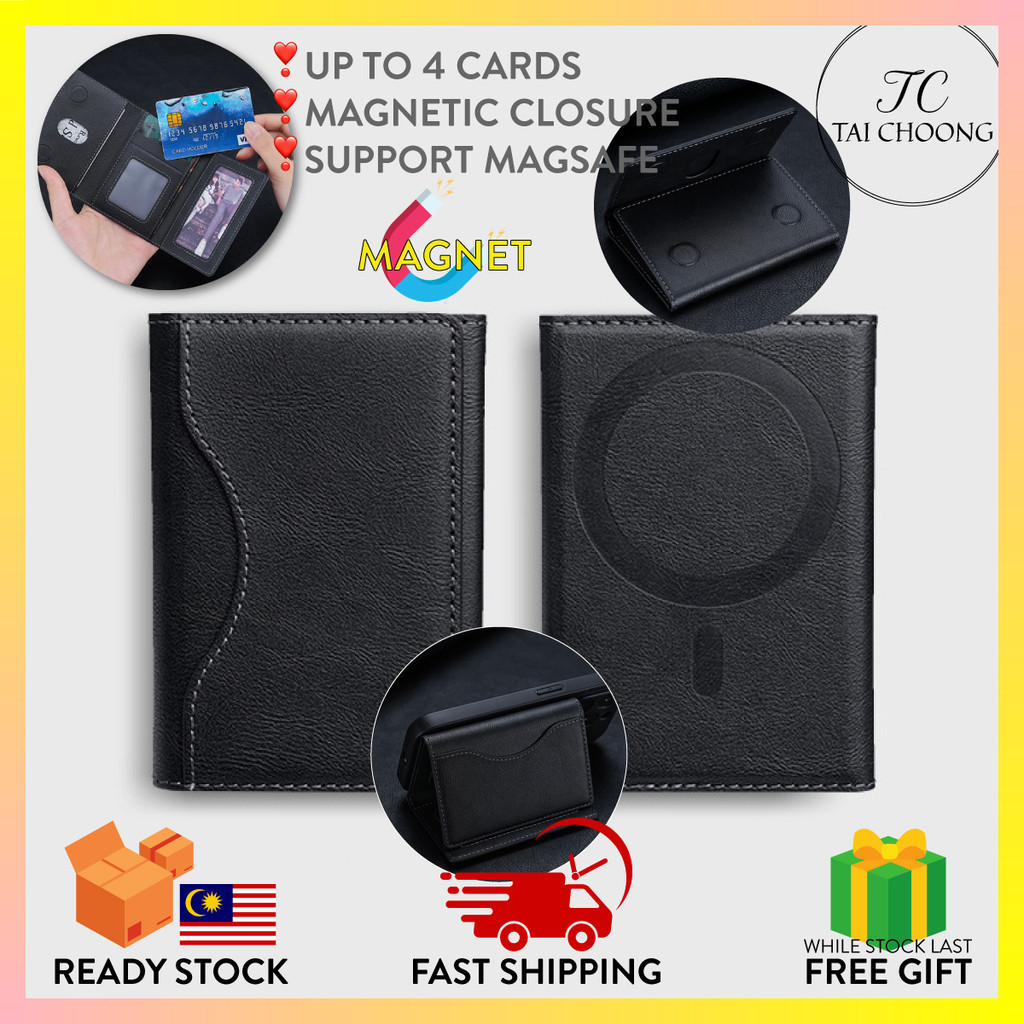 TC BW-121 โทรศัพท์มือถือระดับพรีเมียม MagSafe Leather Trifold Card Holder Wallet Case Pouch With Str
