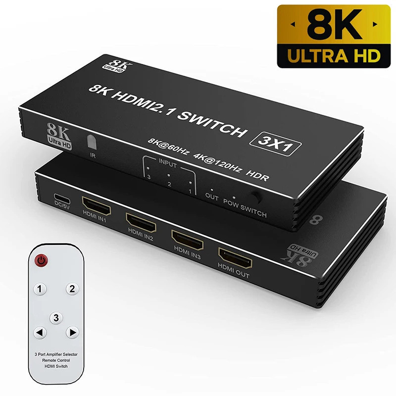 สวิตช์ 8K HDMI 5x1 4x1 3x1 4K 120Hz HDMI 2.1 เข้า 5 ออก 1 กล่องเลือก รองรับ 48Gbps HDR10 HDCP2.3 สําหรับ PC Xbox PS5 Monitor