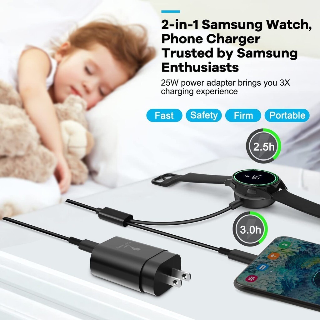 Usb C Charger สําหรับ Samsung Galaxy Watch 7 40 มม.44 มม. FE Ultra 2 in 1 ประเภท C USB สาย 3.94 fit สําหรับ Galaxy Watch 5 Pro/5/4 /4 คลาสสิก Galaxy S22/21