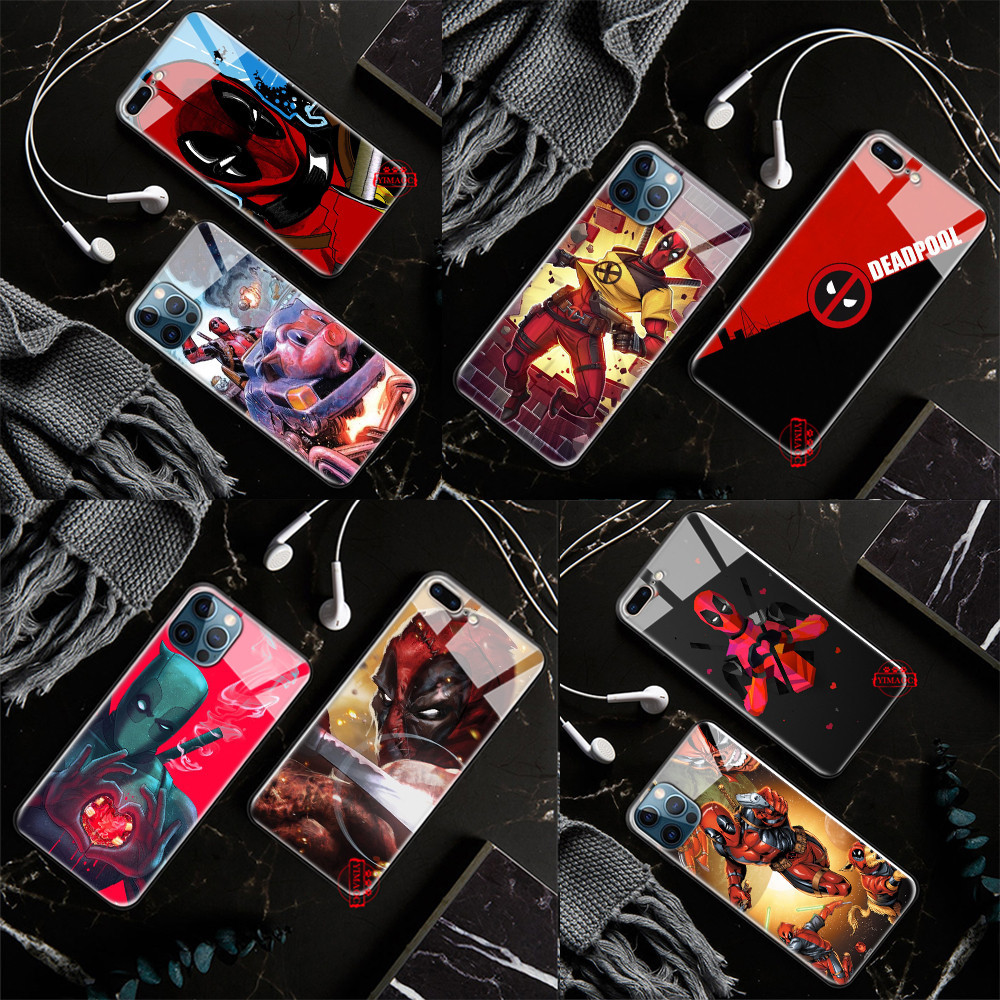 เคสโทรศัพท์มือถือกระจกนิรภัย ลาย Deadpool Iron Man Marvel สําหรับ iPhone SE 12 Pro Max 13 Mini L168