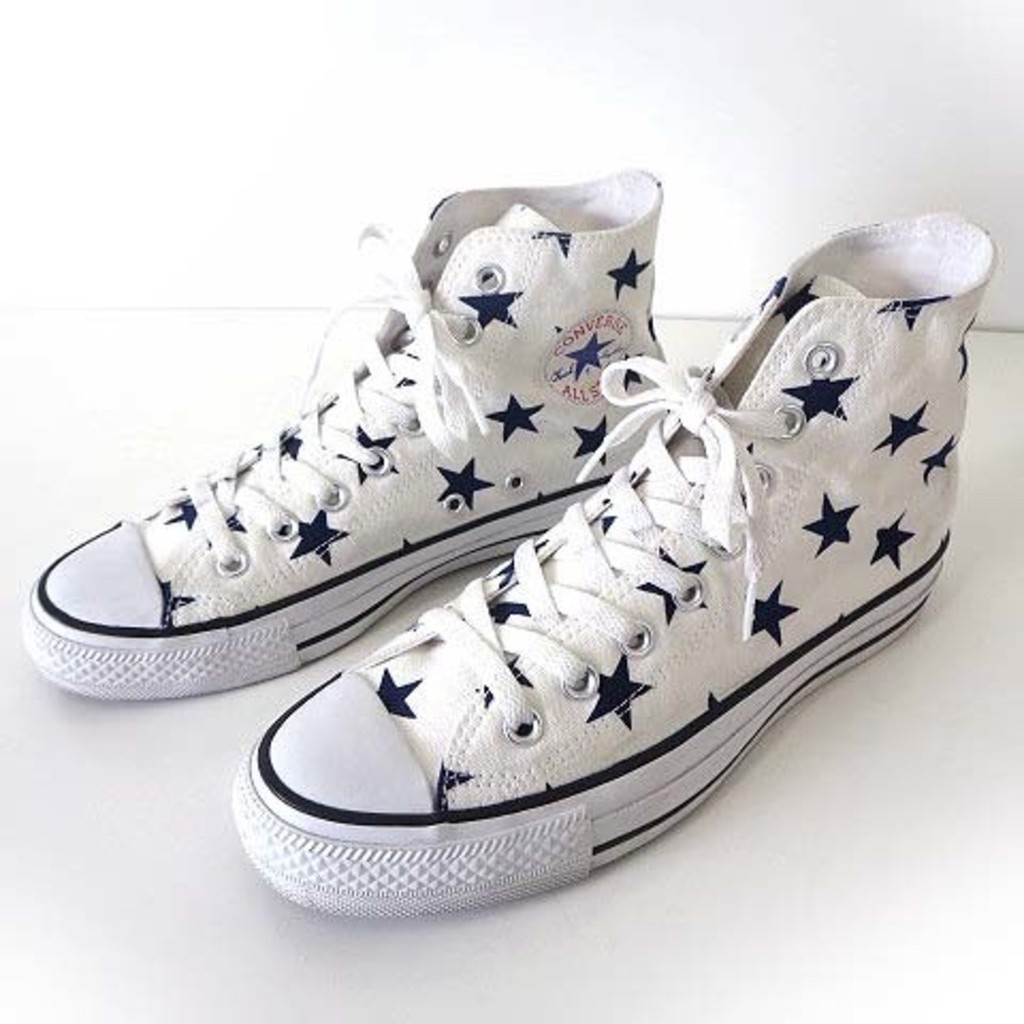 Converse All Star Hi รองเท้าผ้าใบ ลายดาว 25 ซม. สีขาวกรมท่า ส่งตรงจากญี่ปุ่น มือสอง
