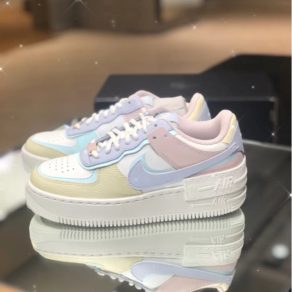 ♞,♘Nike Air Force 1 af1 White Pink Blue Purple Hook Macaron Deconstruction Air Force One Women's Bo