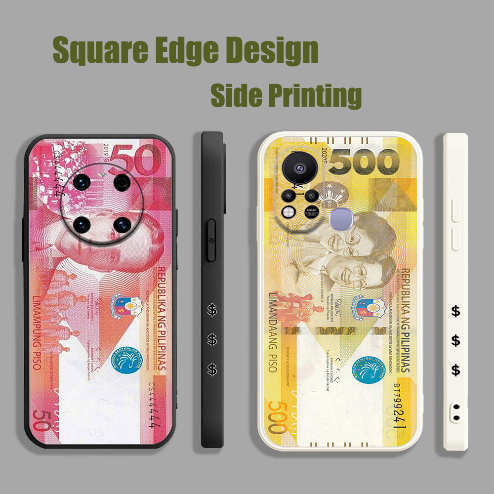 เคสสําหรับTecno Spark 6 Go 5 Air 7 Pro 2020 2021 เงินPeso 500 Piso IAS09 เคสโทรศัพท์ขอบสี่เหลี่ยม
