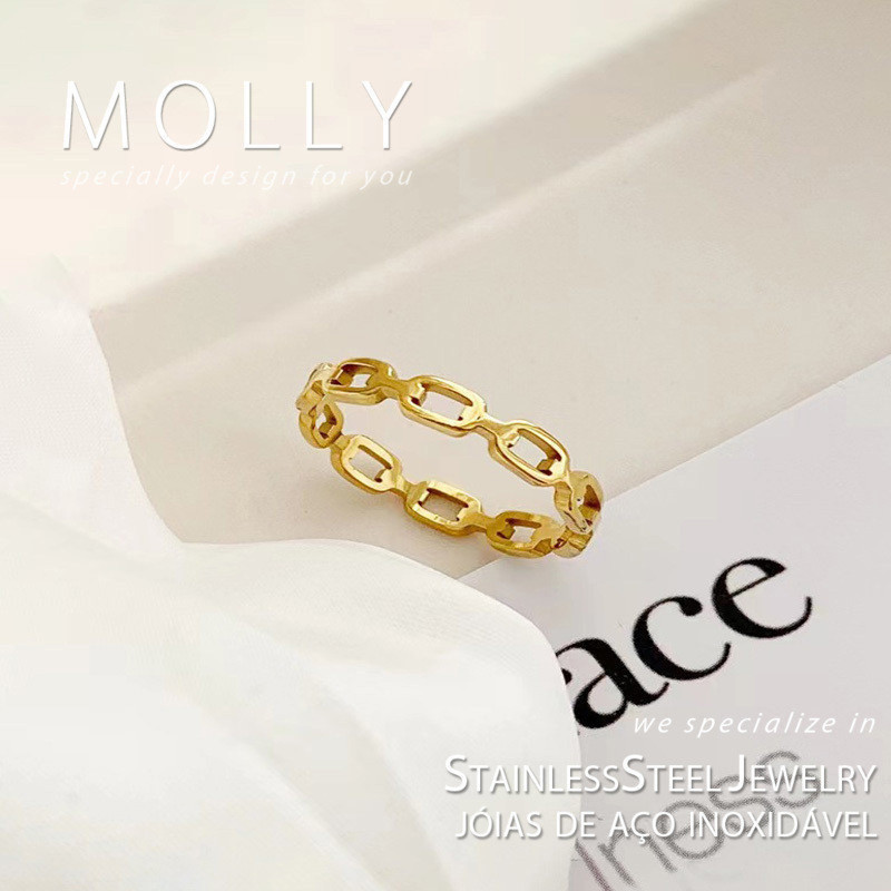สแตนเลสสตีล Hollow Chain แหวนผู้หญิง Non Tarnish Gold Plated Hypoallergenic Minimalist แฟชั่นเครื่องประดับ
