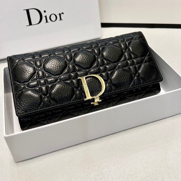 Dior ของแท้ กระเป๋าสตางค์ใบยาว พับได้ อเนกประสงค์