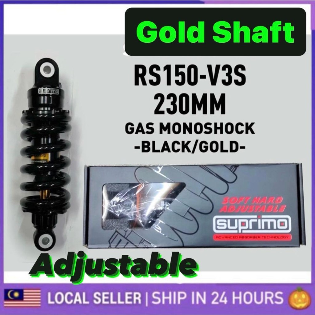 RS150 RSX SUPRIMO Monoโช้คอัพRSX RS150 V1 V2 V3 BELAKANG MONO ABSOBER 230mm BLACK GOLD EMAS SE RS150