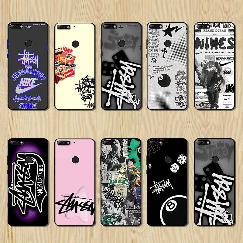 STUSSY เคสTPUสีดํานุ่มสําหรับHuawei Y6P Y7A Y8P Y9A Y5 Y6 Prime HT34 RAI01 Stussyการออกแบบของฝาครอบป