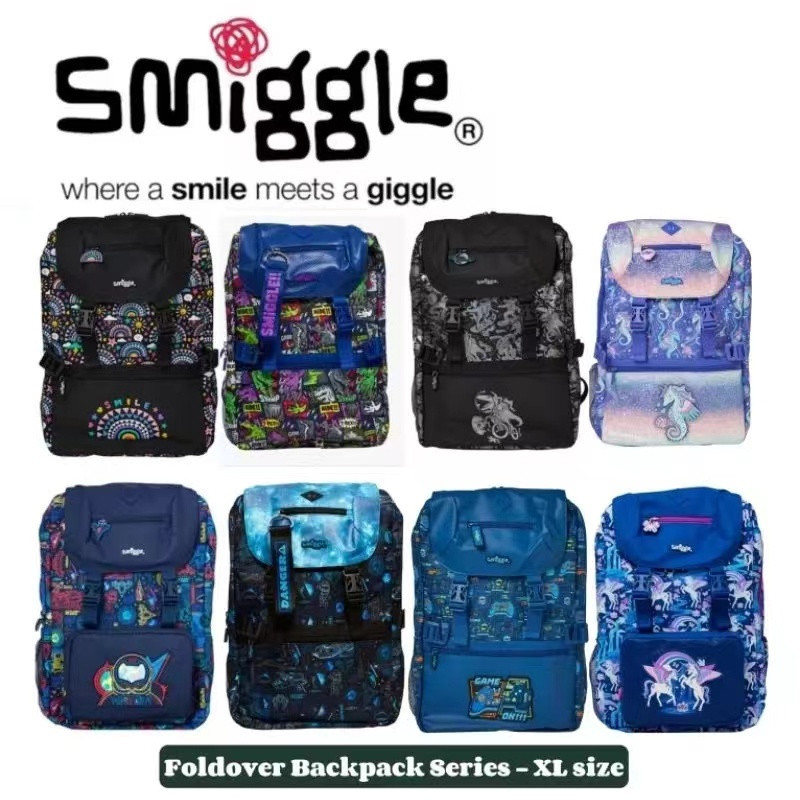 Smiggle Foldover กระเป๋าเป้สะพายหลัง กระเป๋านักเรียน ไซซ์ XL สําหรับเด็ก