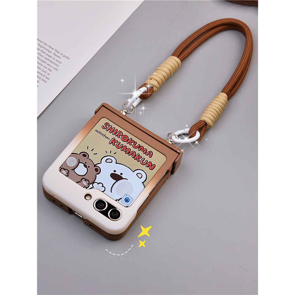 เกาหลีน่ารักสายรัดข้อมือแบบพกพาเชือกสีน้ําตาลgradientเคสโทรศัพท์สําหรับgalaxy Z Flip 5 4 6 Z Flip5 Flip4 Zflip5 Z Flip 6 ฝาหลัง