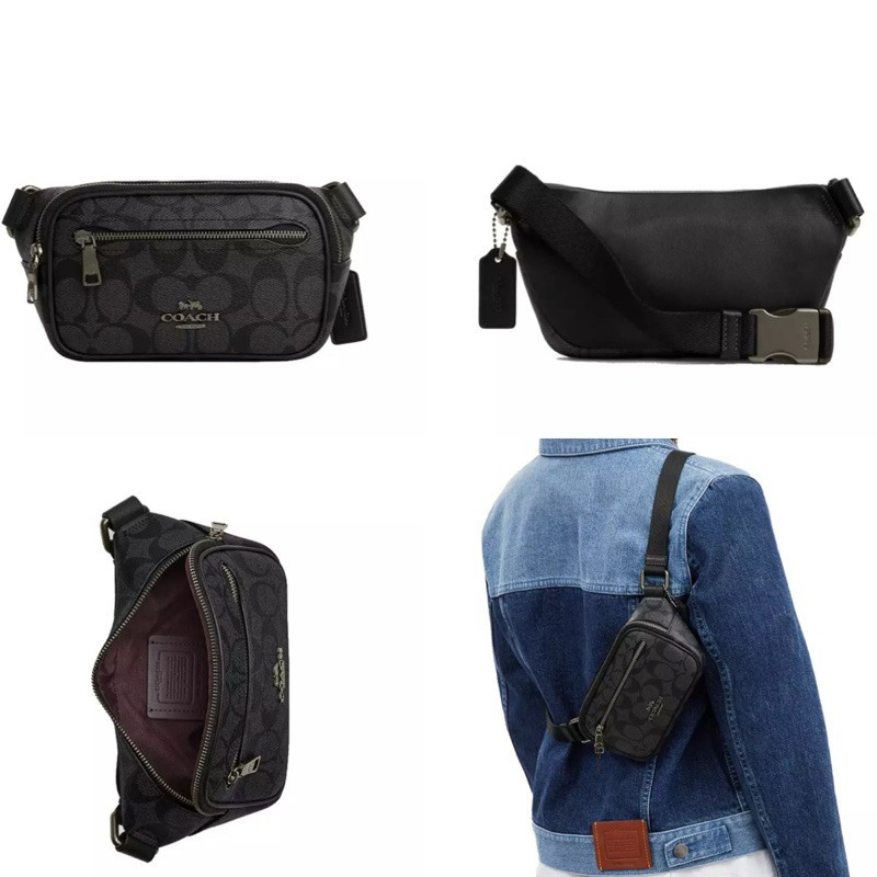 ♞,♘Coach Coach Mini Belt Bag In Signature Canvas Charcoal CN503
