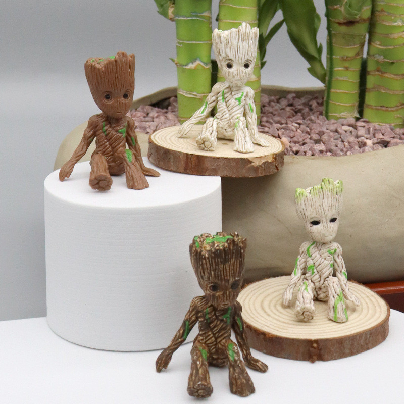 Groot ดอกไม้หม้อ Little Tree Man Groot อะนิเมะอุปกรณ์ต่อพ่วงตุ๊กตารูปกล่องตาบอดเครื่องประดับรถสำนัก