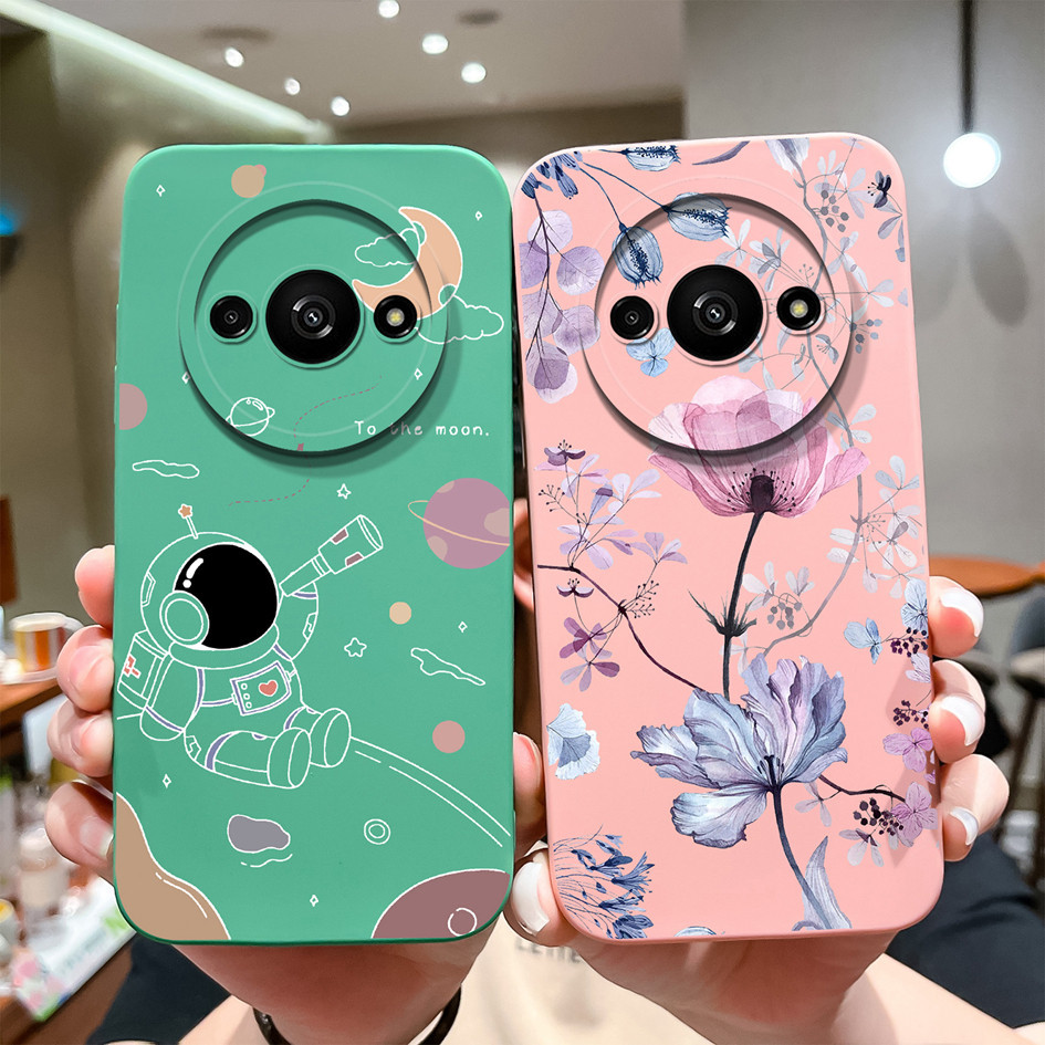 สําหรับ Xiaomi Redmi A3 4G โทรศัพท ์ ยอดนิยมน ่ ารักนักบินอวกาศคุณภาพสูงสแควร ์ Liquid ซิลิโคนป ้ องกันด ้ านหลังสําหรับ Redmi A 3 4G กันชน Capa