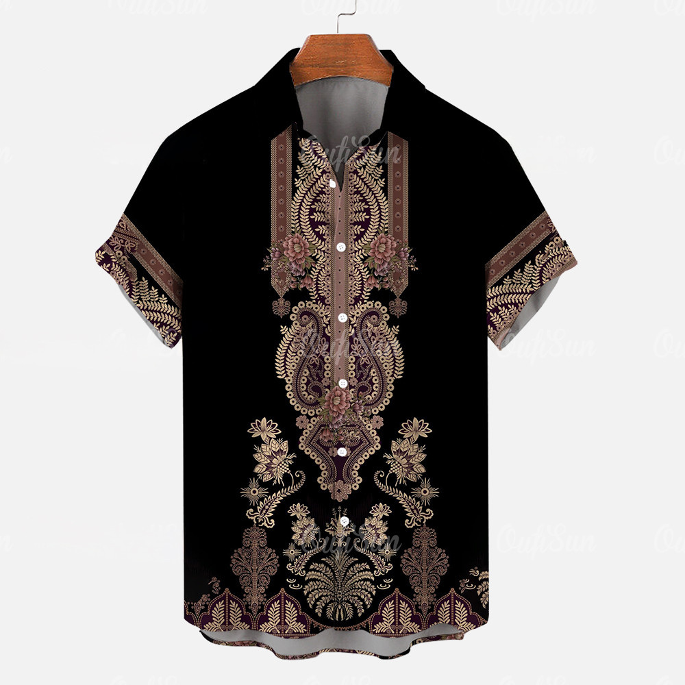 เสื้อเชิ้ตผู้ชาย Casual Big Bohemian Style Lapel เสื้อเชิ้ตผู้ชาย