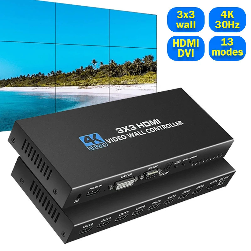 3x3 Video Wall Controller 4K HDMI DVI TV Wall Controller โปรเซสเซอร์ 3x3 2x3 2x4 4x2 LCD 9 หน้าจอ Sp