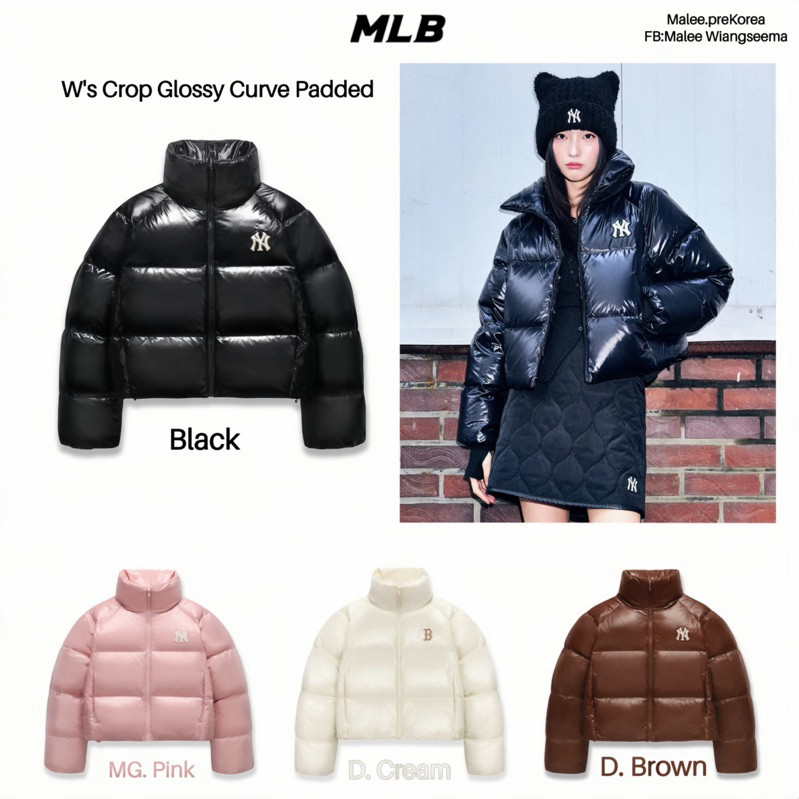 ♞MLB เสื้อกันหนาวMLB รุ่น W's Crop Glossy Curve Padding เสื้อกันหนาวติดลบ เสื้อขนเป็ด เสื้อโค้ท ของ