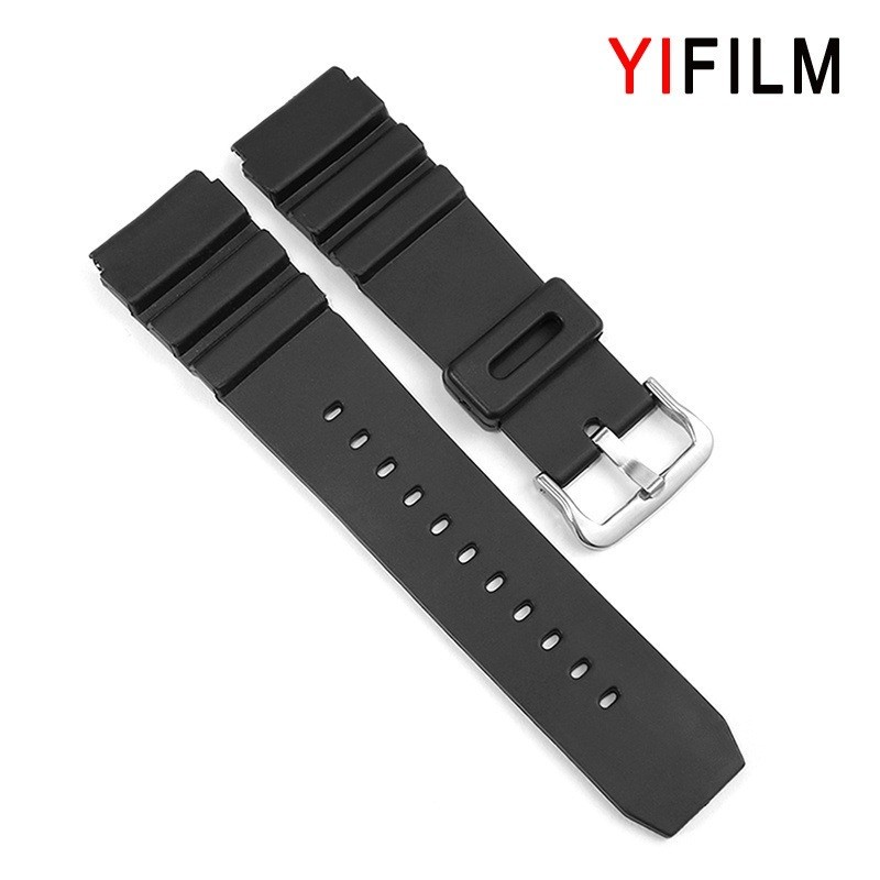Yifilm สายนาฬิกาข้อมือซิลิโคน กันน้ํา สีดํา 22 มม. สําหรับ Casio MDV-106-1A MTD-1079 AMW-360 MTH-30