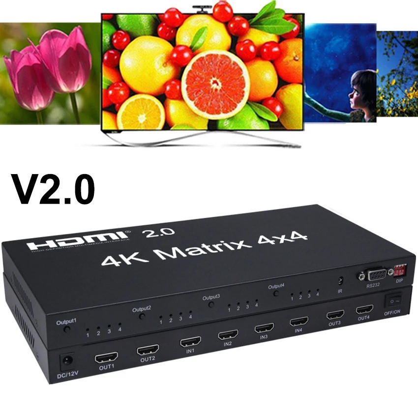 4x4 Matrix 4 In 4 Out 4K 60Hz HDMI Matrix 4x4 HDMI Switch 4x4 Splitter Switcher HDMI 2.0 4x2 Matrix แล็ปท็อป PC ถึง Dual TV Monitor