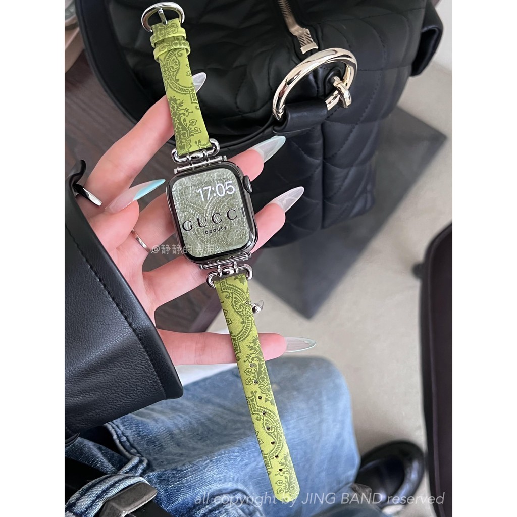 สายนาฬิกาข้อมือหนังแท้ และโลหะ พิมพ์ลายดาว สําหรับ Applewatch รุ่น 9 98765SE