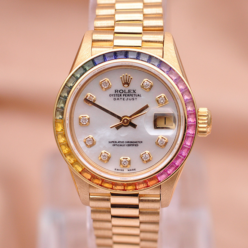 Rolex [ใหม่] Rolex นาฬิกาผู้หญิง Rolex Diary Type 18K Gold Diamond นาฬิกากลไกอัตโนมัติผู้หญิง 69178