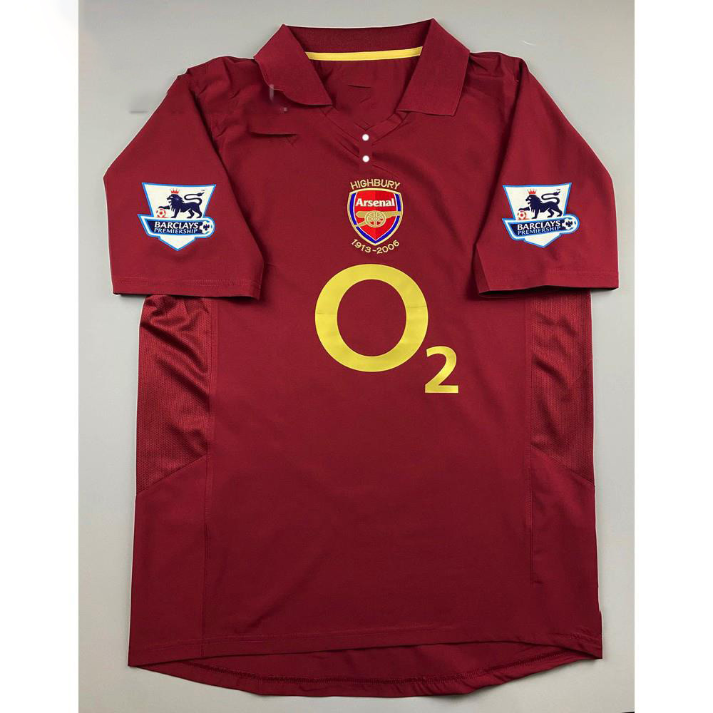 ((JING02) เสื้อบอล ย้อนยุค อาเซนอล เหย้า 2005 Retro Arsenal Home พร้อมเบอร์ชื่อ 14 HENRY อาร์มพรีเมียร์แบบกัมมะหยี่ อำลาไฮบิวรี่