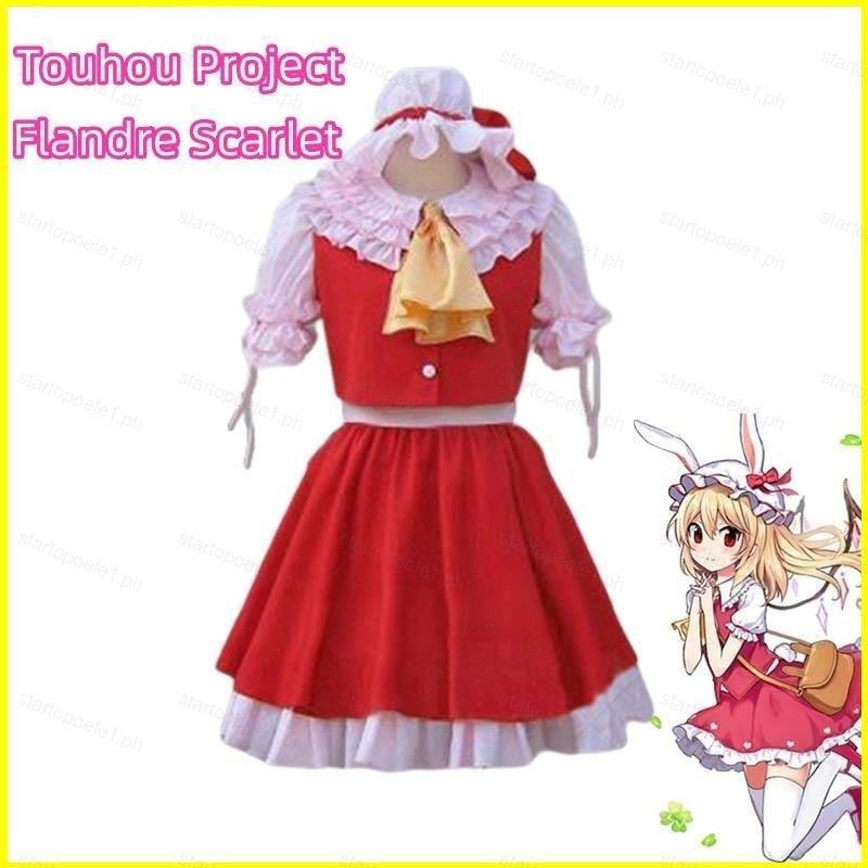 Yyds ชุดเดรสกระโปรงคอสเพลย์ Touhou Project Flandre Scarlet สีชมพู สําหรับปาร์ตี้ฮาโลวีน