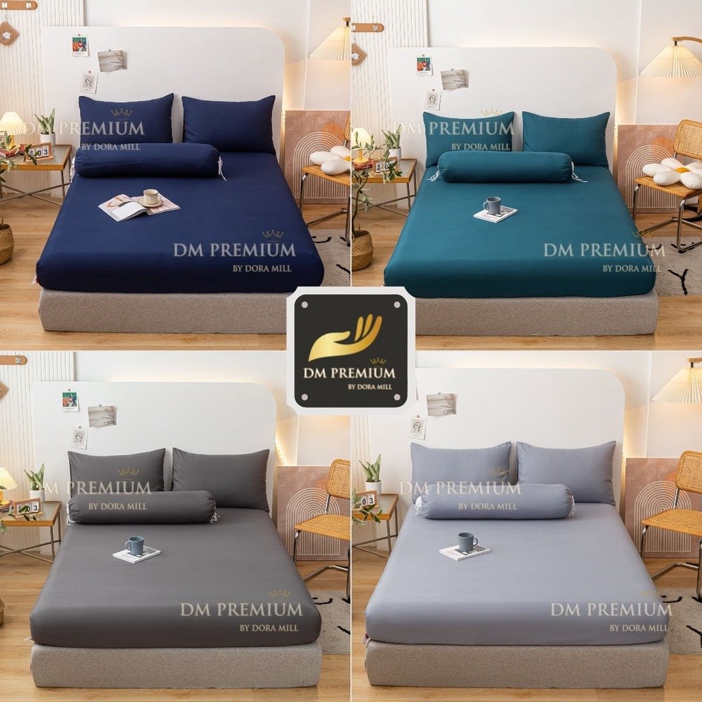 hot🔥การประกันคุณภาพ🔥 import [READY STOCK] Premium Plain Colour Fitted Bedsheet 2-in-1 Single/ 4-i