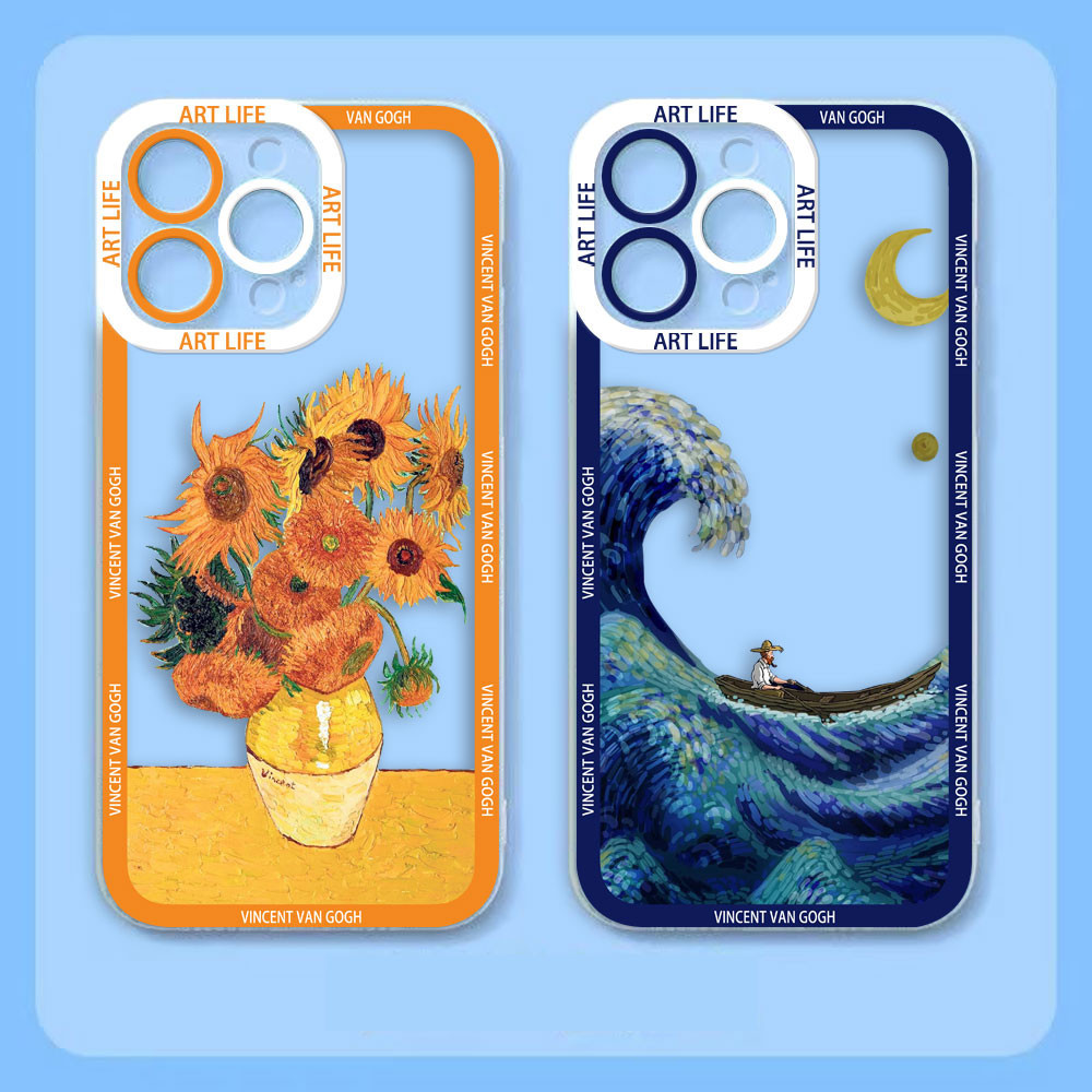 Van Gogh ArtดอกทานตะวันStarry Night Cover Clear Angel Eyesเคสโทรศัพท์สําหรับiPhone Apple 15 14 12 13 11 Pro 8 7 SE 2020 2022 Plus X XR XS Maxโปร่งใสกรณีTPUนุ่ม