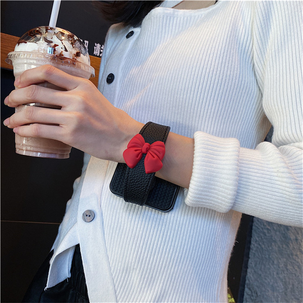 เกาหลีน่ารักสีแดงโบว์สายรัดข้อมือวงเล็บสีดําเคสโทรศัพท์สําหรับ Galaxy Z Flip 7 Flip6 Z Flip5 Flip4 Zflip5 Z Flip5 ฝาหลัง