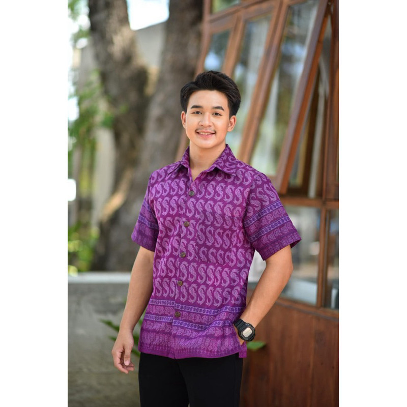 เชิ้ตทำงาน ลายขอกนก Aม่วงปราง